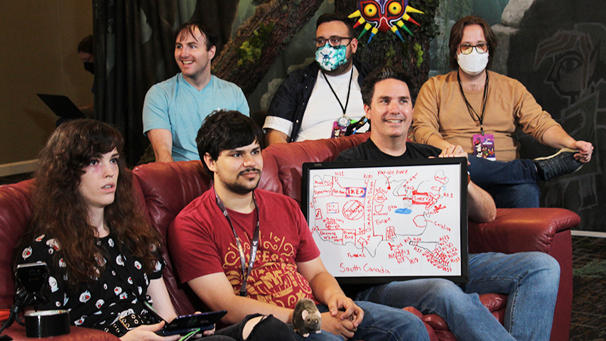 Another couch moment, this one with a whiteboard of a fictional map of the US, Jeep Liberty